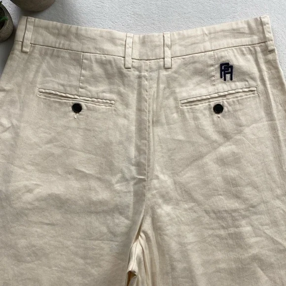 Palm Angels Pleated Linen Blend Back Logo Embroidered Chino/Trouser Pant